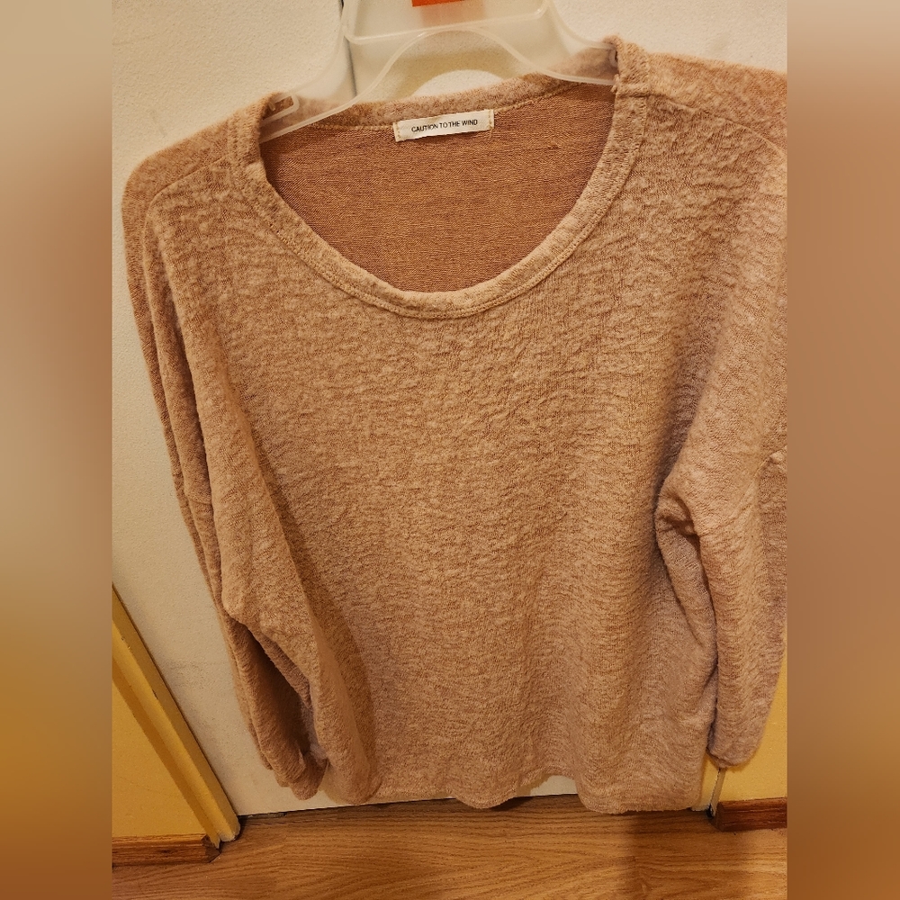 Soft pink scoop neck sweater by Caution to the Wind
